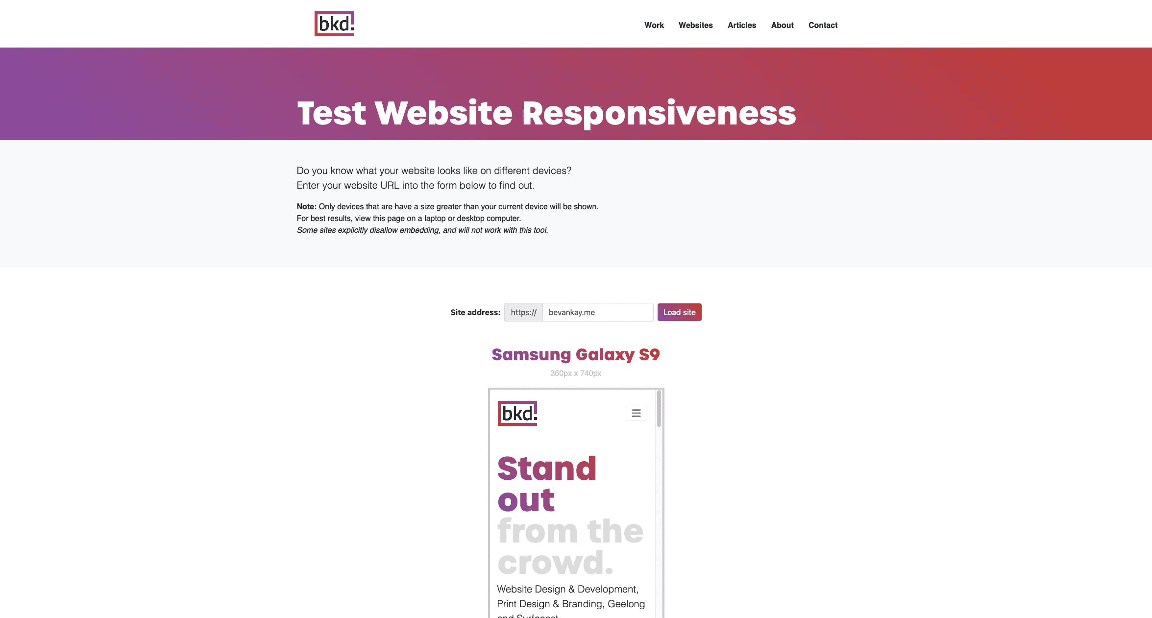 Bevan Kay Designs Responsiveness Tester Screenshot